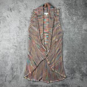 Vintage Crochet Knit Cardigan John Paul Richard Womens M Rainbow Swirl Boho Rave